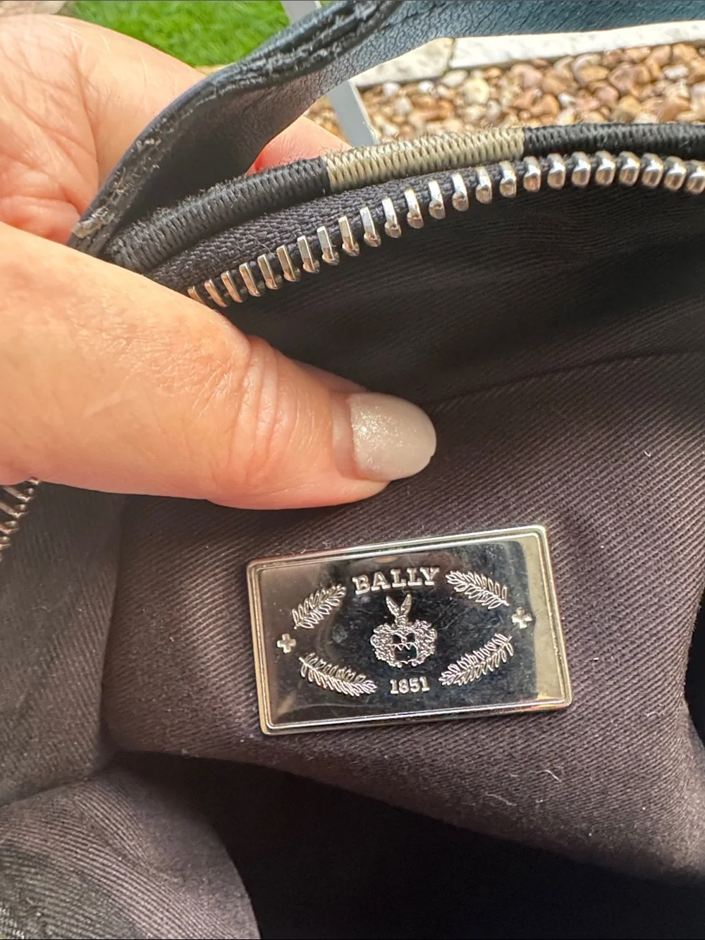 Bally Black Shoulder Bag with Silver Center Stripe